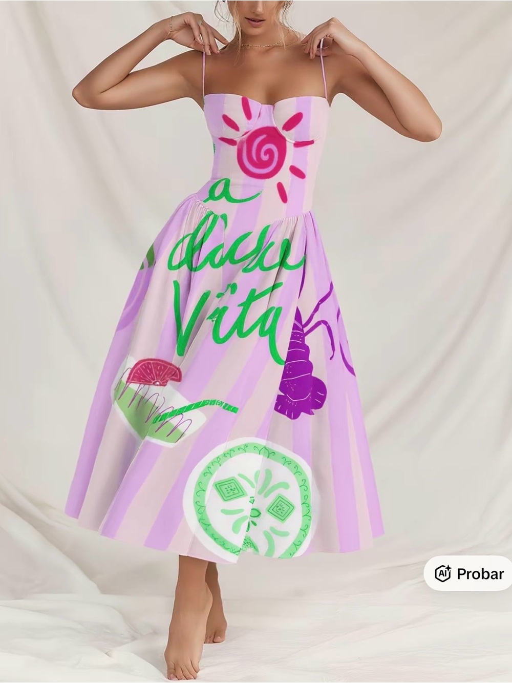 Dolce Vita Lilac Graphic Strapless Midi Dress with Green Script